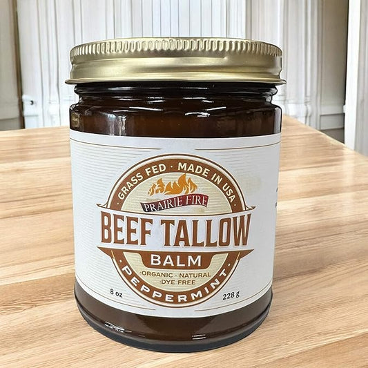 Grass Fed Beef Tallow Balm - 8 oz - Made in USA - Organic Grass Fed and Finished - Moisturizing Skin Care Peppermint