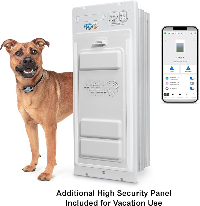 Power Pet Automatic ROLL UP Door by High Tech Pet Brand - Motorized Panel Rolls Up - Pet Operated - Remote App Control - 24/7 Exit & Entry Timers (Medium, Wall Mount)