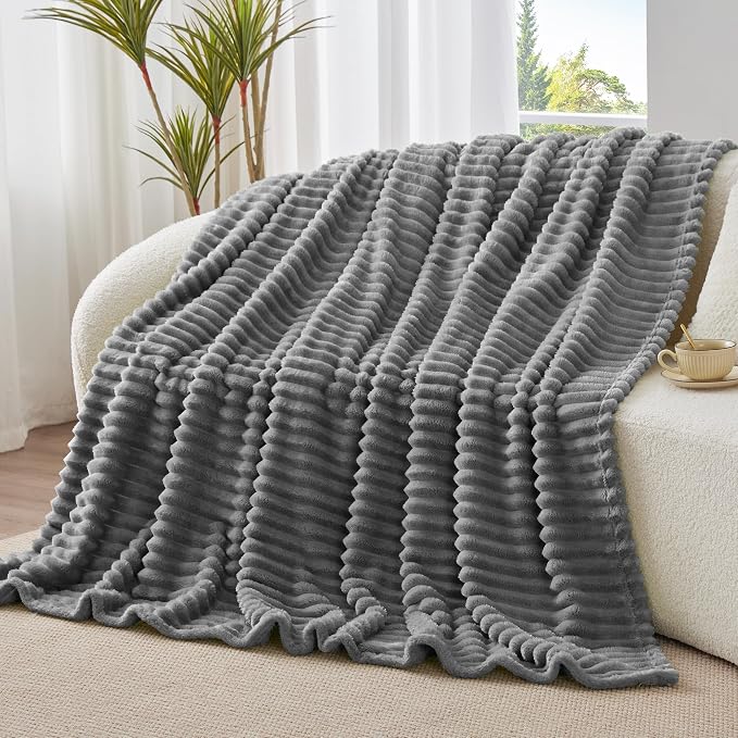 BEDELITE Striped Fleece Throw Blanket, Crey, 50"x60" | 300GSM Microfiber Fleece, Soft Cozy, Lightweight Warm, Machine Washable, Room Decor, Gifts for Women Girls, for Couch Sofa