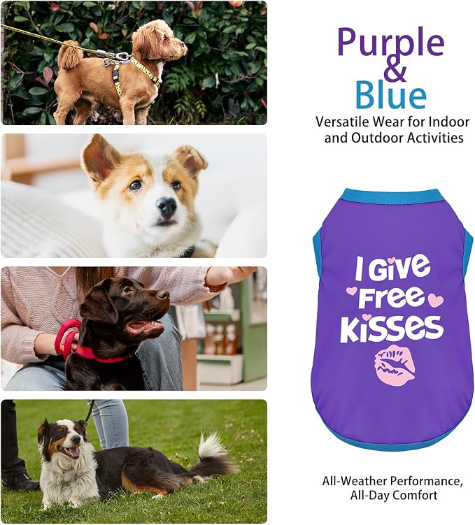 Color-Blocked Dog Tank Top with Playful Heat Transfer Designs – Lightweight Polyester Shirt for Small,MediumDogs, Perfect for Casual Outings.I Give Free Kisses Deep Purple XS