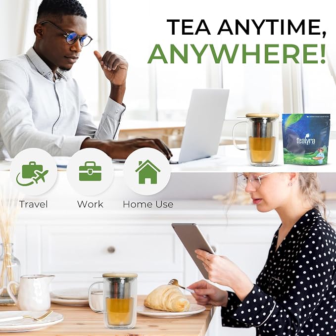 Tealyra - Venus - Tea Cup Infuser - 16-ounce - Double Wall Glass Mug with Lid and Stainless Steel Basket - Perfect Loose Leaf Tea Steeping - 480ml