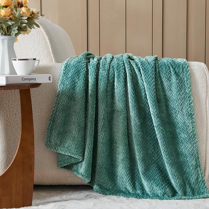 NEWCOSPLAY Fleece Leaves Pattern Throw Blanket, Light Teal, 50"x60" | Super Soft Throw Blanket, Lightweight Cozy Bed Sofa Blanket, Premium Silky Flannel Fleece, Travel Blanket for All Season Use