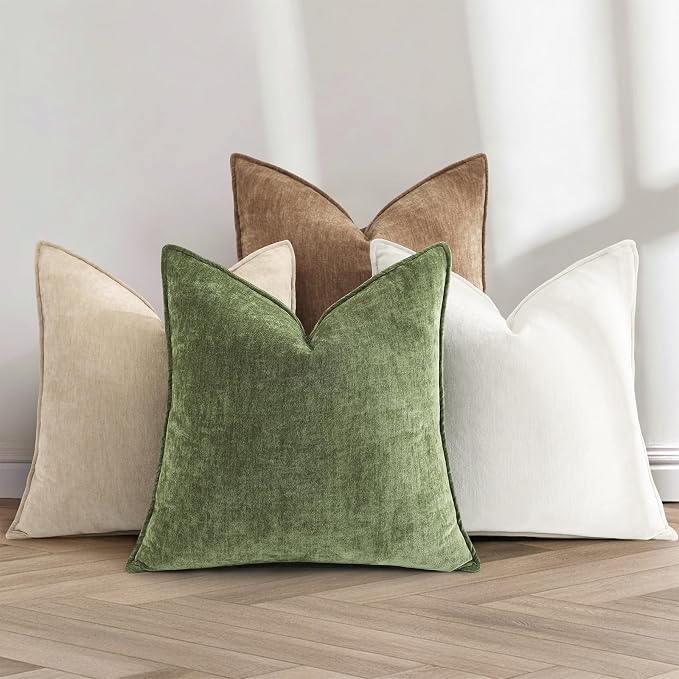 decorUhome Chenille Black Velvet Throw Pillow Covers 26x26 Set of 2 | Fall Soft Euro Sham Couch Decorative Modern Farmhouse Pillow Cases with Elegant Design for Sofa Bed Living Room Home Decor