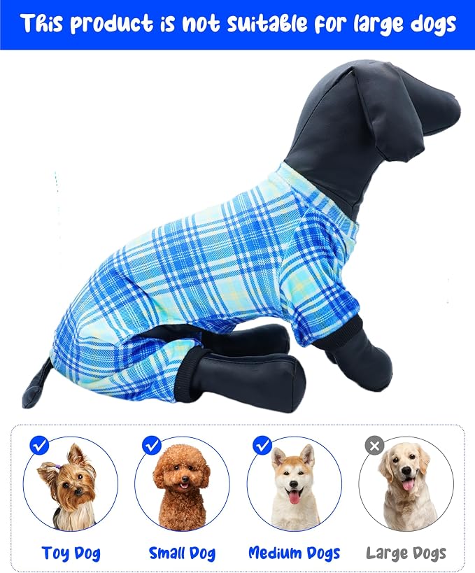 PET SHOW 4 Pack Fleece Dog Pajamas Warm Boy for Medium Dogs | Soft stretchy dogs onesies,male blue pjs with sleeve,holiday jumpsuit costume for small pets,L