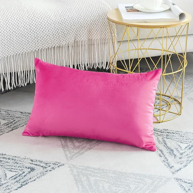Artscope Luxury Velvet Pillow Covers Decorative Rectangle Pillowcases Soft Solid Cushion Cases for Couch Sofa Bedroom Car Decor 12x20 Inch Hot Pink