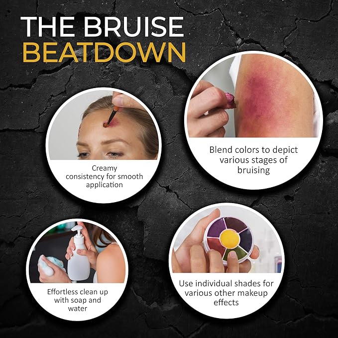 Narrative Cosmetics 6-Color Bruise Wheel, Professional SFX Cream Makeup Palette with Foam Sponges for the Stage, Film, Costumes, Cosplay