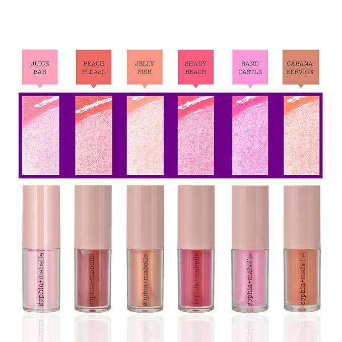 Sophia + Mabelle Hydrating Lip Oil – Lightweight, Non-Sticky & High-Shine Lip Gloss Oil – Moisturizing, Nourishing, Soothing Tinted Formula for Soft Lips – 3.7g (Cabana Service (Peach), 3.7g)