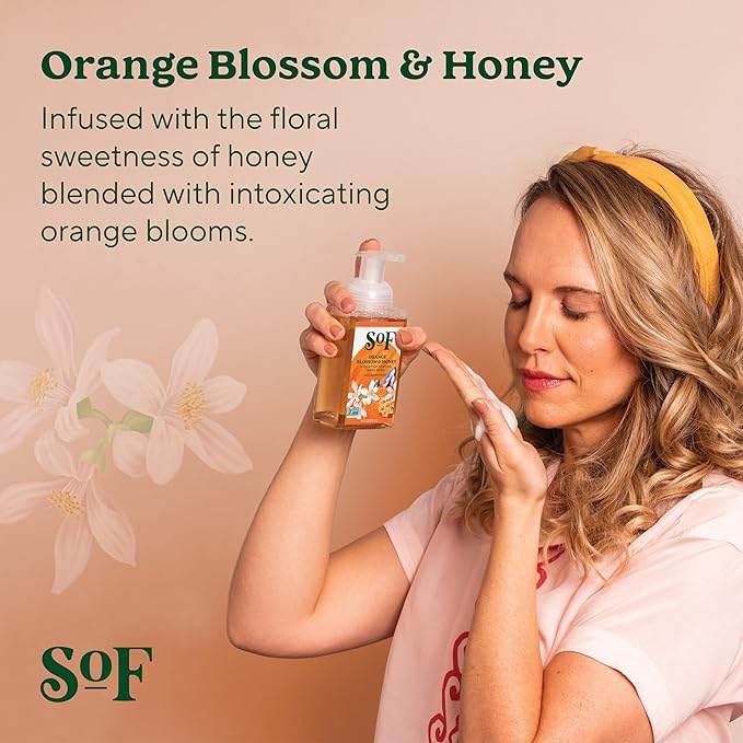 SoF Hydrating Foaming Hand Wash - With Organic Agave Nectar & Coconut Oil- Vegan & Non GMO- Free From Phthalates, Sulfates & Parabens- Orange Blossom & Honey - 8 oz Bottle 3 Pack