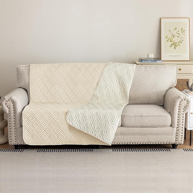 2026 Waterproof Bed Sofa Blanket (52"x82") Comfy Couch Sofa Mat for Dog Pets with Anti-Slip Back, Universal Incontinence Lightweight Liner Pad for Furniture Car Picnic etc Durable Washable, Beige