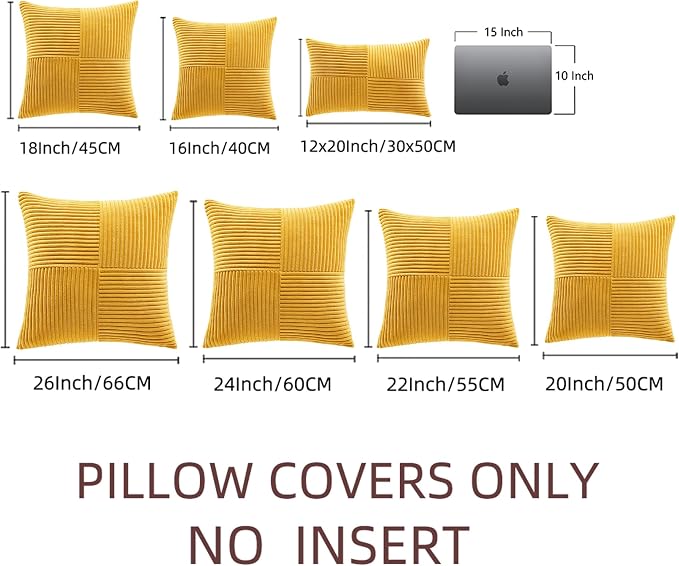 Fancy Homi Gold Yellow Lumbar Decorative Throw Pillow Covers 12x20 Inch for Living Room Couch Bed, Boho Farmhouse Fall Home Decor, Soft Corduroy Corss Patchwork Cushion Case 30x50 cm