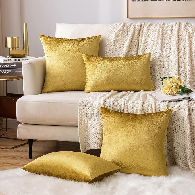 MIULEE 12x20 Inch Lumbar Velvet Throw Pillow Covers Golden | Pack of 2 Soft Solid Decorative Pillow Covers, Modern Luxury Home Decor, for Chair Couch Sofa Bedroom Livingroom