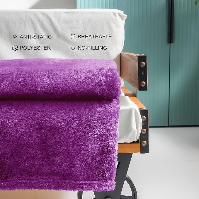 Exclusivo Mezcla Fuzzy Large Fleece Throw Blanket for Couch, Purple | 50x70 Inches, Super Soft and Cozy Throw, Plush Fluffy Blanket for Sofa, Bed, Bedroom, Home Decor, All Season