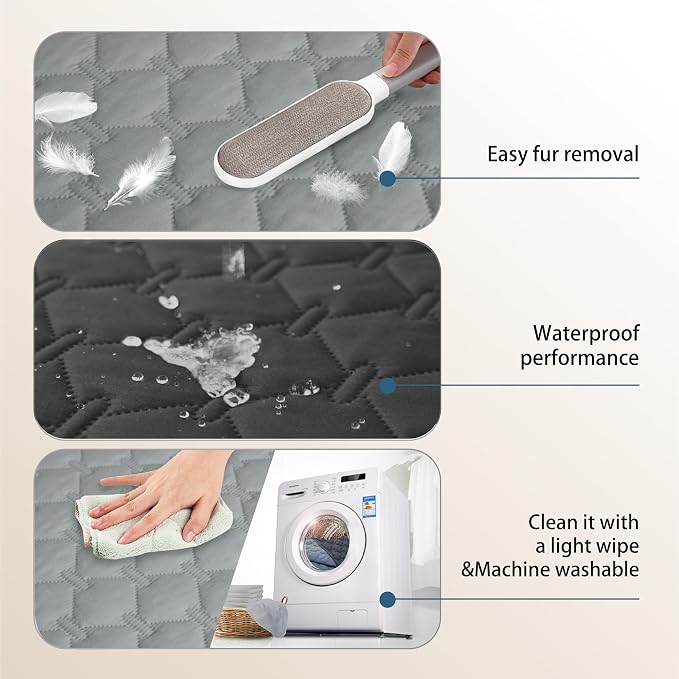 gogobunny Waterproof Dog Blankets for Large Dogs, Pet Bed Cover Breathable | Washable Pee Pads, Quilted Throw Blanket, Furniture Protector for Couch Sofa Bed Car, 82x82 Inch Dark/Light Charcoal
