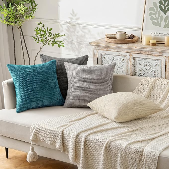 MIULEE Decorative Couch Throw Pillow Covers 18x18 Inch Coastal Teal 2 Pack | Coastal Modern Boho Accent, Soft Chenille Pillow Covers, Farmhouse Cushion Cases for Home Decor Bed Sofa Living Room