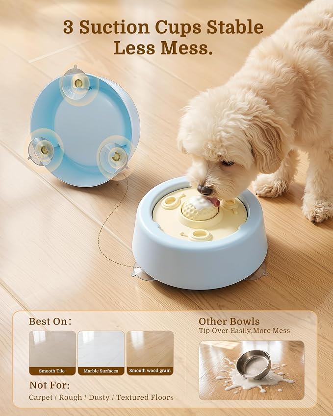 [2026 Upgrade] Slow Feeder Dog Bowl with Rolling Ball[Anti-Swallow],Dog Enrichment Toys for Liquid Treats, 3 Suction Cups Grip Smooth Surfaces, 250 mL Capacity for Broth and Yogurt