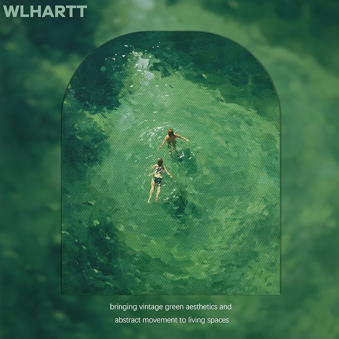 Framed Green Abstract Wall Art, Vintage Summer Swimming Canvas Wall Decor Painting, Minimalist Dark Green Water Landscape Poster Print Picture for Bathroom Bedroom Living Room 12x16 Inch