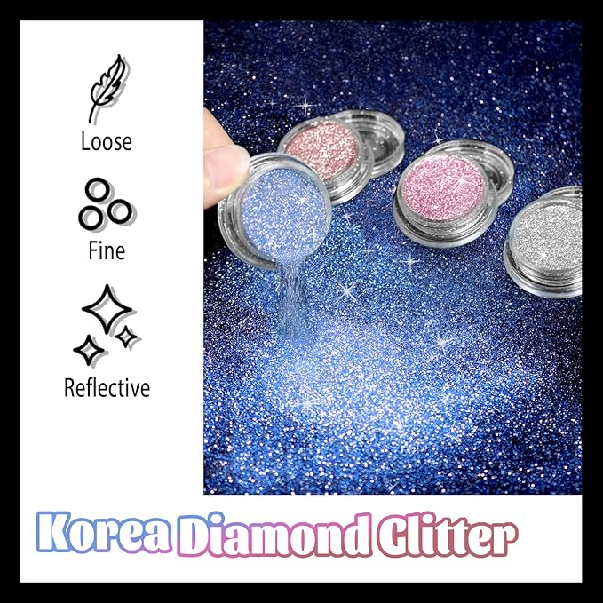 Allstarry Diamond Nail Glitter 4 Colors Sparkling Korea Reflective Glitter Diamond Dust Shiny Powder Pigment Craft Sequins Nail Supplies for Nail Art Gel Polish Crafts Disco Party Nightclub Wedding