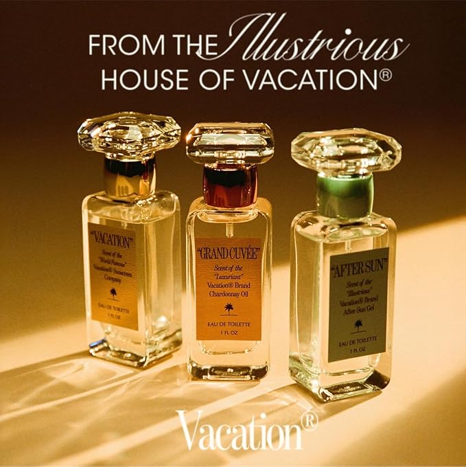 VACATION Sunscreen Eau de Toilette Bundle, Beach Coconut Perfume, Unisex Scent of Sunscreen & Summer, Bundled Travel Size Perfume Gift Set, Full Size 1 Fl. Oz. + Mini 0.338 Fl. Oz.