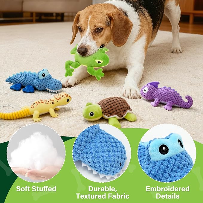 PrimePets 5 Pack Plush Crinkle Squeaky Dog Toys for Small Medium Large Dog
