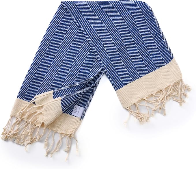 BAY LAUREL Turkish Hand Towel – Pack of 2 | Soft & Absorbent Decorative Towels for Bathroom, Hand, Face, Hair, Gym, Yoga, SPA, Kitchen & Tea | Boho Decor (Azure, Herringbone 15x26 Inches (Set of 2)