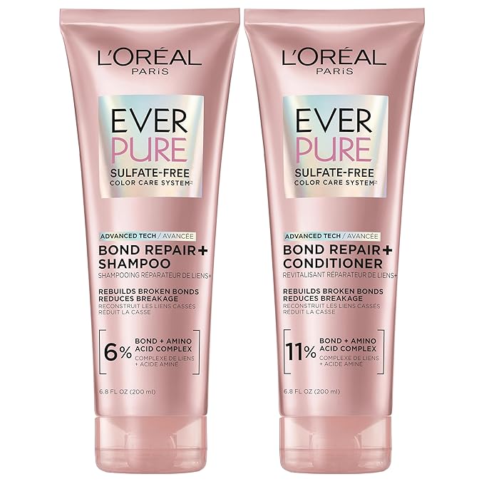 L'Oreal Paris EverPure Sulfate-Free Vegan Hair Care Kit - Shampoo and Conditioner to Strengthen and Repair Hair Bonds (Packaging May Vary)