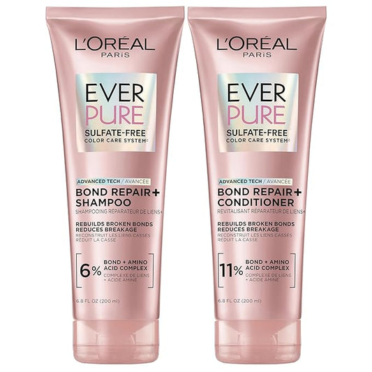 L'Oreal Paris EverPure Sulfate-Free Vegan Hair Care Kit - Shampoo and Conditioner to Strengthen and Repair Hair Bonds (Packaging May Vary)