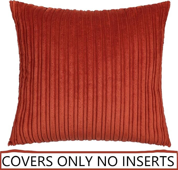 UGASA Solid Color Striped Velvet Pillow Covers Fall Modern Sofa Cushion Cover Bed Velvet Square Pillowcase, 1 Pc, 20"x20", Burnt Brick
