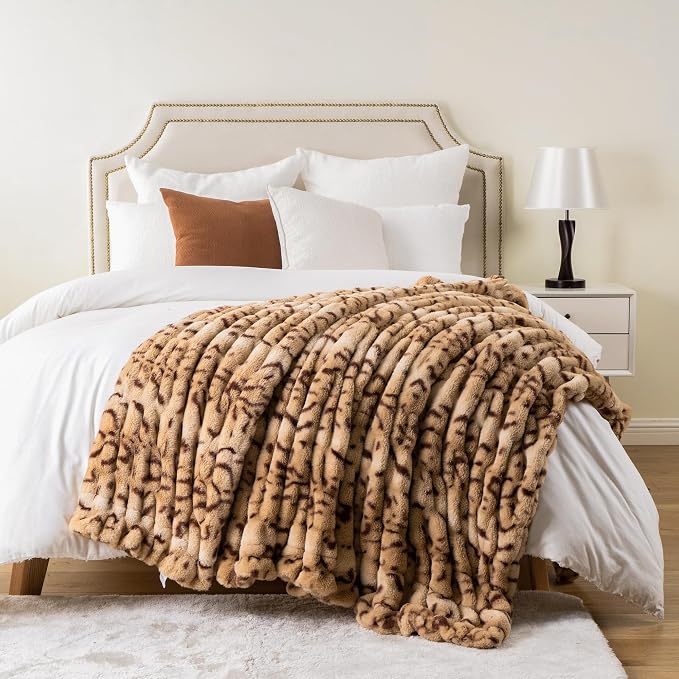 BATTILO Faux Fur Throw Blanket for Couch, 50"x60", Double Side | Cozy Mink Plush Soft Bubble Blanket, Leopard Print Faux Fur Blanket For Bed, Sofa, Living Room