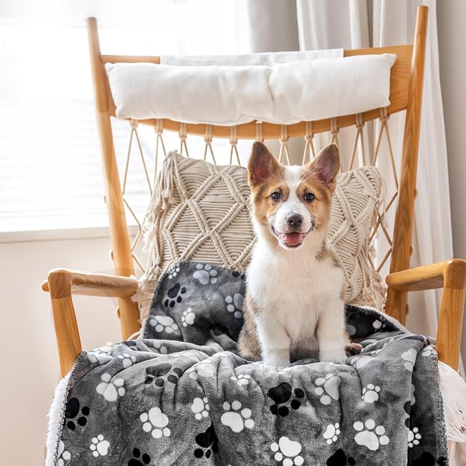 Waterproof Pet Blanket for Dogs and Cats, Soft Sherpa Fleece Throw Blanket 25 * 30inch Grey Paw