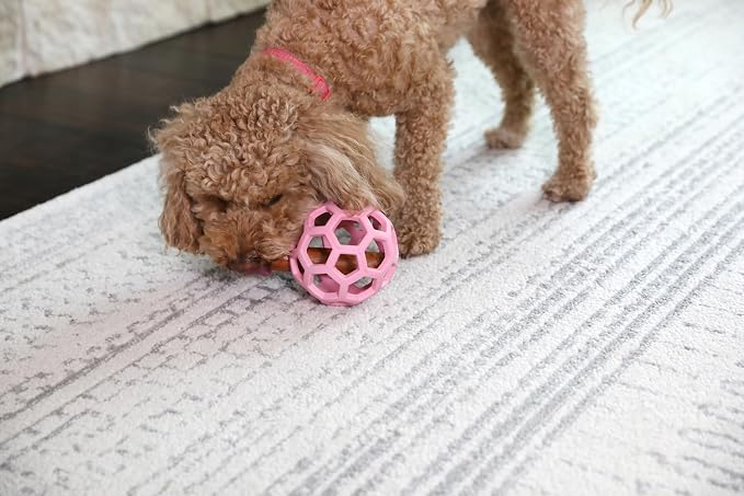 JW Pet HOL-ee Roller Dog Puzzle Ball, Medium 4.5in, Natural Rubber, Pink