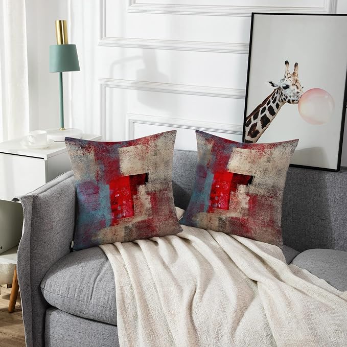 Emvency Throw Pillow Covers Set of 2, 20 x 20 Inch, Red Brown and Gray | Abstract Modern Painting Outdoor Decorative Square Pillow Cases Couch Cushion Case for Couch Bed Sofa Living Room Home Decor