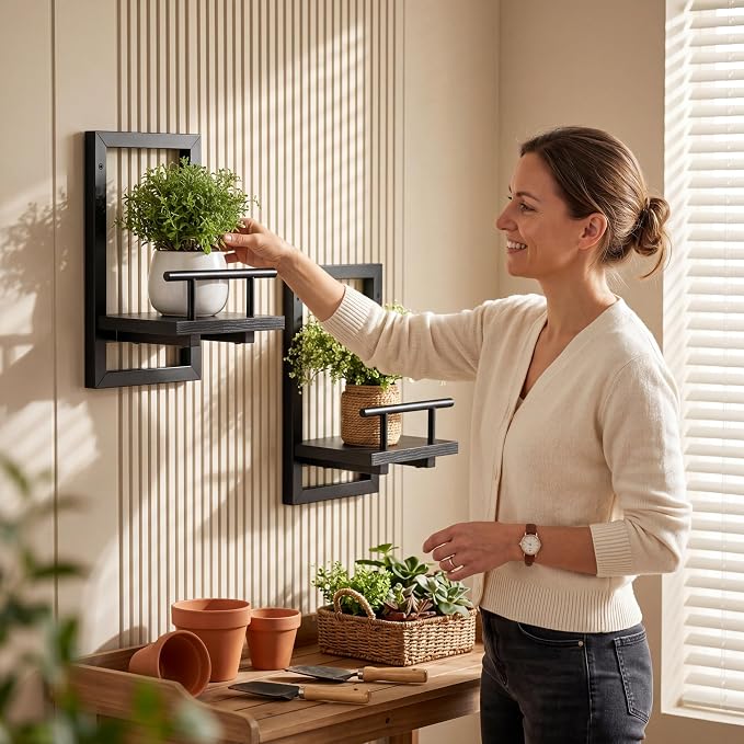 Sbosbo Floating Shelves for Wall Plant Shelf Indoor Wall Mounted Shelves | Wall Planters for Indoor Floating Plant Shelves for Bedroom, Living Room, Kitchen, Office, Bathroom Decor (Black, 3 Pack)