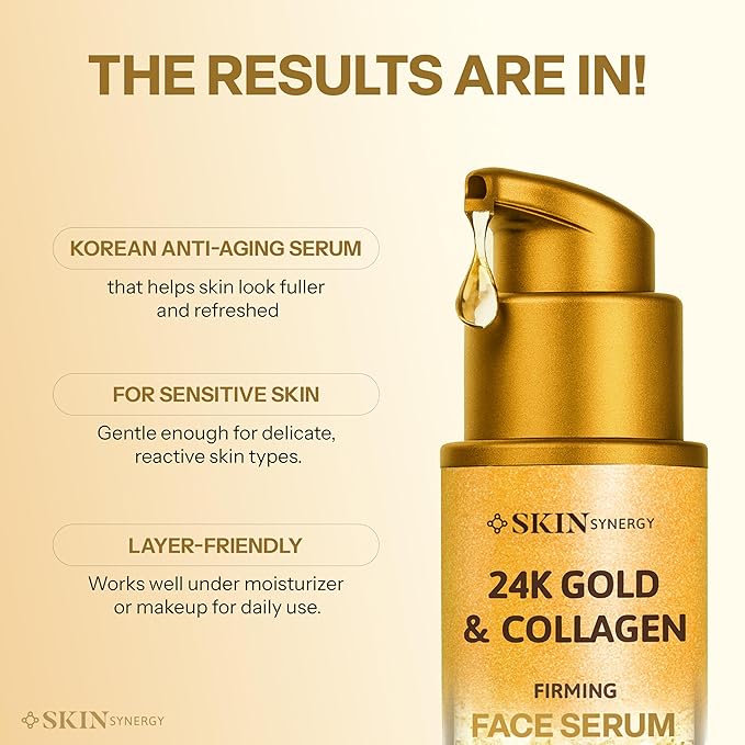 Face Serum with 24K Gold & Collagen – Hydrating, Firming & Radiance Boosting Formula – Dermatologist Tested, Anti-Aging, Korean Skin Care – Clean Beauty, Vegan, Cruelty Free – 1.69 Fl Oz