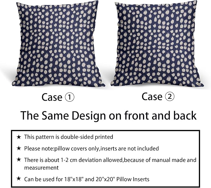 Sweetshow Navy Blue Cream Dots Pillow Covers 16x16 Set of 2 Boho Design Polka Dot Throw Pillows Modern Trendy Print Outdoor Decorative Pillowcase Square Linen Cushion Cases Decor for Sofa Couch Bed