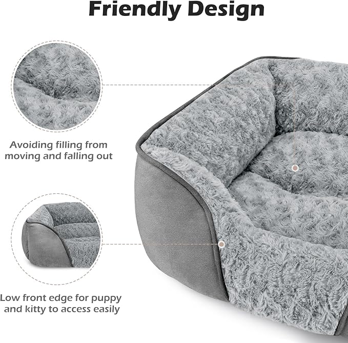 Large Dog Bed Rectangle Washable Orthopedic Soft Calming Sleeping Durable Pet Cuddler with Anti-Slip Bottom