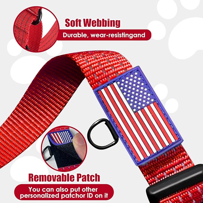 Martingale Dog Collar Reflective NO Pull with USA Flag, L,Red