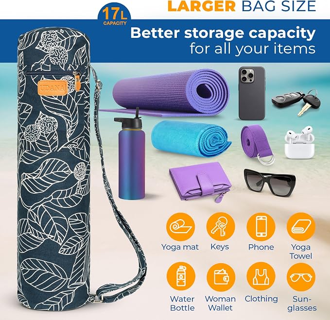 UDANA Canvas Yoga Mat Bag for Women & Men, Full-Zip Carrier with 3 Pockets & Adjustable Strap, Stylish Gym & Pilates Bag – Available in Multiple Sizes