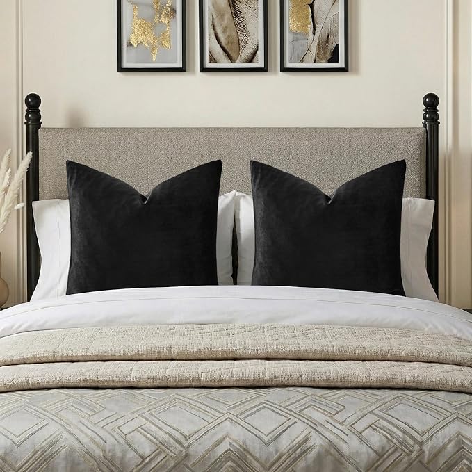 GIGIZAZA Black Velvet Pillow Covers 26x26 Decorative Pillows Pack of 2 | Throw Pillows for Couch,Euro Sham,280gsm Soft Textured Fabric,Modern Pillowcases,Luxury Cushion Covers