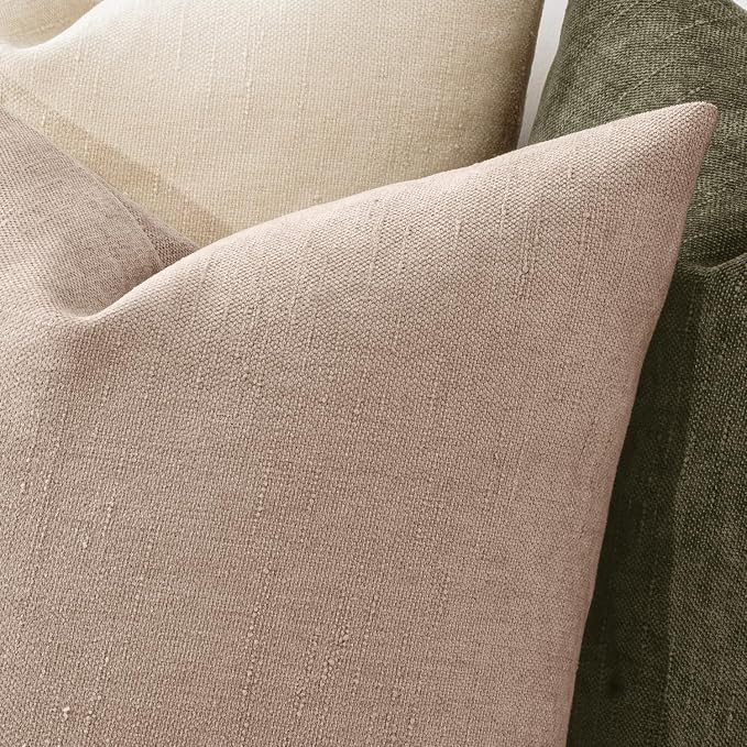 MIULEE Textured Chenille Throw Pillow Covers 18x18 Inch Irish Cream | Pack of 2 Decorative Soft Throw Pillows, Solid Textured Cushion Covers, Modern Home Decor for Couch Sofa Bedroom Living Room