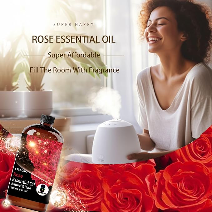 Rose Essential Oil, Rose Oil 8 Fl Oz 240ML for Diffuser Humidifier Yoga Cleaning DIY Candle Soap Making Perfume Gift for Women Essential Oils FRAOIL (Rose 8 Fl Oz (Pack of 1))