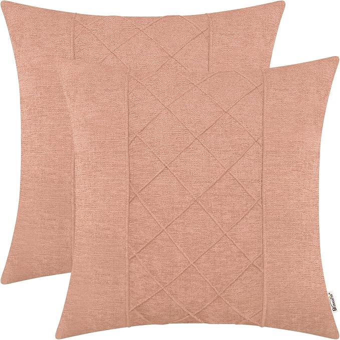BRAWARM Chenille Throw Pillow Covers 16x16 Inches, Dusty Pink, 2 Pack | Decorative Pleated Pillow Covers, Soft Cushion Cases for Sofa Bed Living Room Home Farmhouse (No Insert)