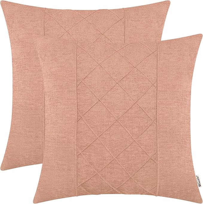 BRAWARM Chenille Throw Pillow Covers 18x18 Inches, Dusty Pink, 2 Pack | Decorative Pleated Pillow Covers, Soft Cushion Cases for Sofa Bed Living Room Home Farmhouse (No Insert)