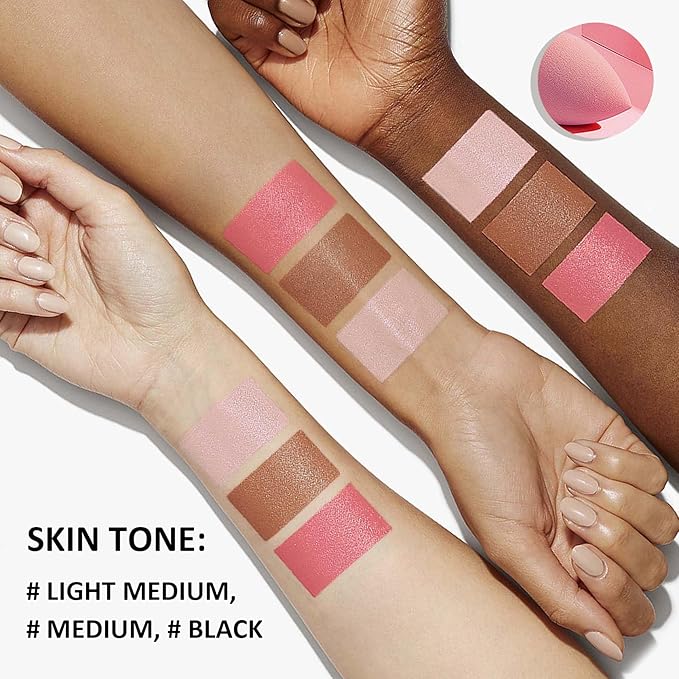6PCS Cream Contour Stick Kit,Matte Waterproof Blush Highlighter Bronzer Contour Stick with Makeup Sponge,Non-greasy Creamy Travel Size Contouring Stick Makeup Set for Face,Suitable for All Skin Types