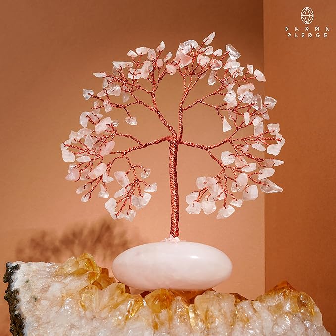 Rose Quartz Crystal Tree of Life Birthday Gifts for Women Mom Sister Friends, Feng Shui Chakra Tree for Positive Energy, Good Luck, Money, Reiki Healing, Aesthetic Home Office Desk Room Table Decor