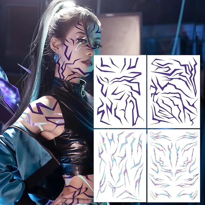 Purple Ombre Temporary Patterns Tattoo – Halloween Water Transfer Realistic Waterproof Body Art for Cosplay, Halloween, and Party Makeup (4 PCS)