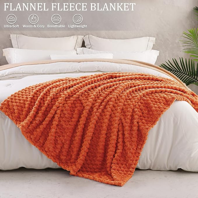 Exclusivo Mezcla Large 3D Fleece Throw Blanket for Couch, Burnt Orange | Extra Soft Fuzzy Plush Lightweight Throws, Cozy Fluffy Decorative Blankets for All Seasons, 50x70 Inches
