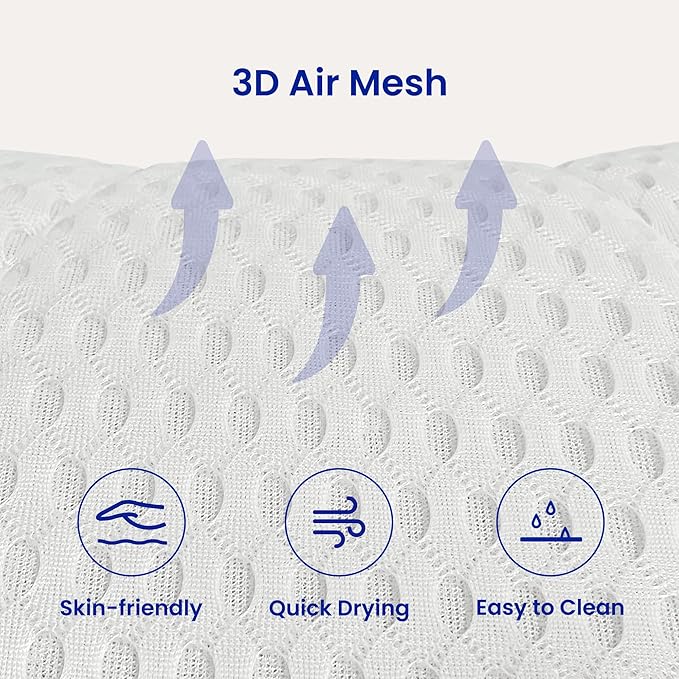 Tevanas Bath Pillows for Tub Full Body, Large Mesh tub Pillow for Bathtub for Head, Neck and Back Support with Laundry Bag and Hanger for Quick Drying White