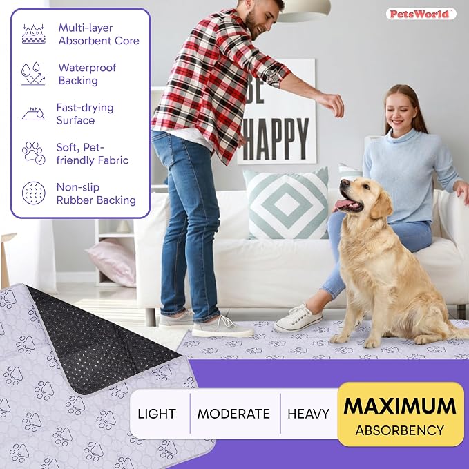 Washable Reusable Dog Pee Pads (Pack of 16) – 34” x 52” Extra Large Training Pads with Non- Slip Backing – Waterproof, Leakproof, Absorbent Pet Pads for Puppies & Dogs
