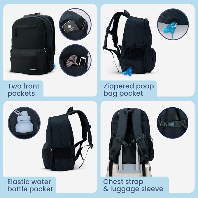 Rubyloo Dog Travel Backpack for Supplies - Dog Diaper Bag with Travel Bowls