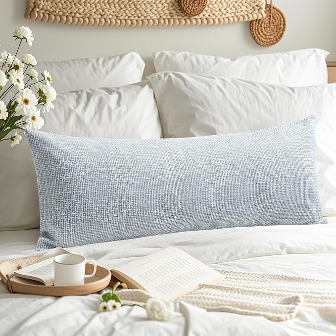 OTOSTAR Linen Throw Pillow Cover Set of 1 Decorative Long Lumbar Pillowcase Rectangle Cushion Cover 14x36 Inch for Home Decor Sofa Bedroom Car 35 x 90CM Blue Grey